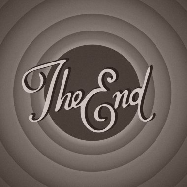 Vintage movie ending screen in sepia tint with noise texture clipart