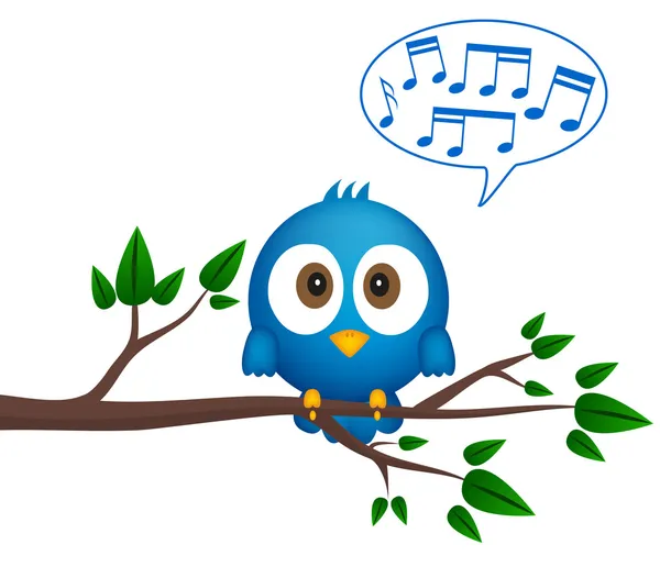 Pájaro azul sentado en ramita, cantando — Vector de stock