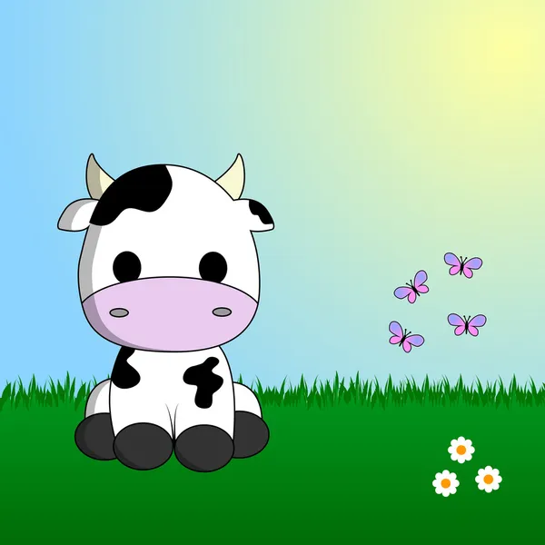 Cute cow sitting in grass — Stock Vector