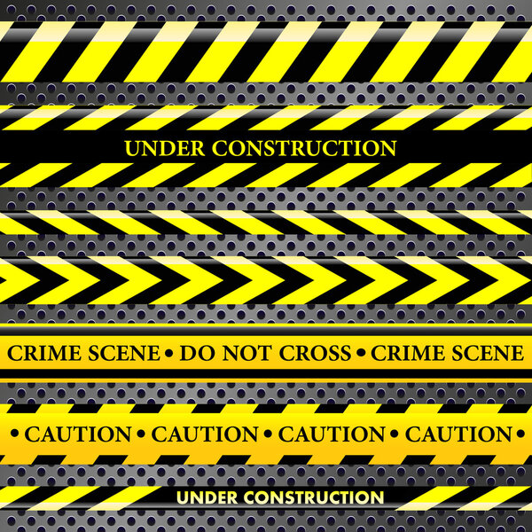 Set of danger and police lines on metallic background