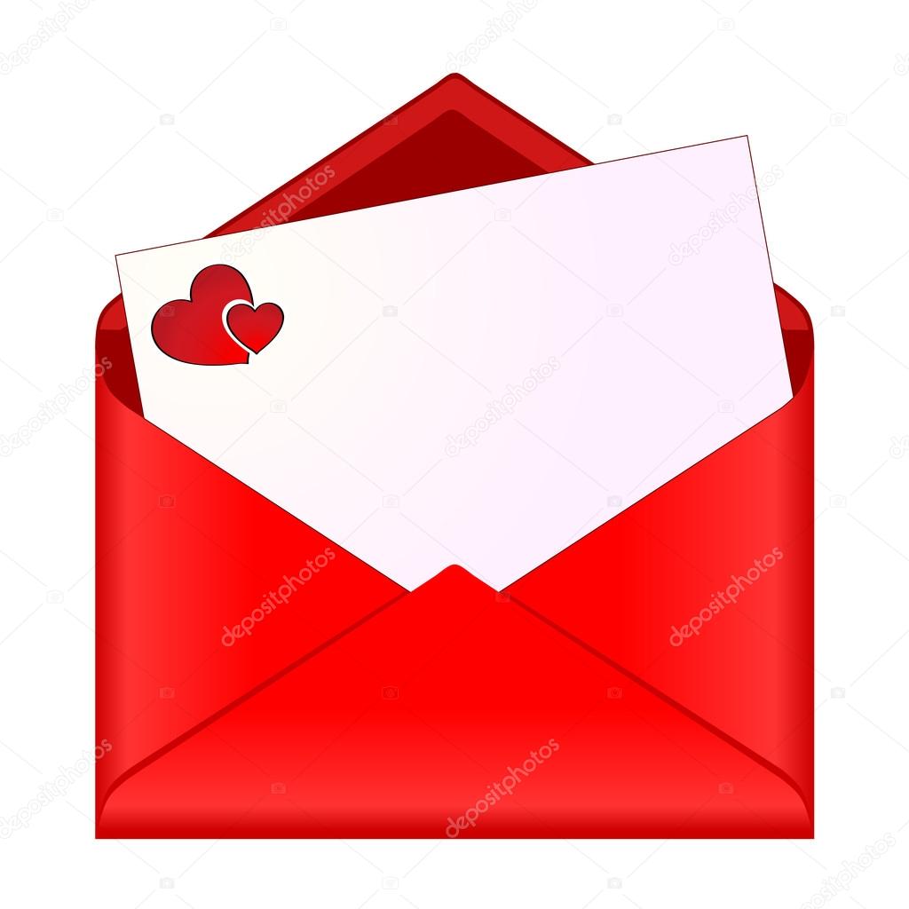Open envelope with romantic stationery