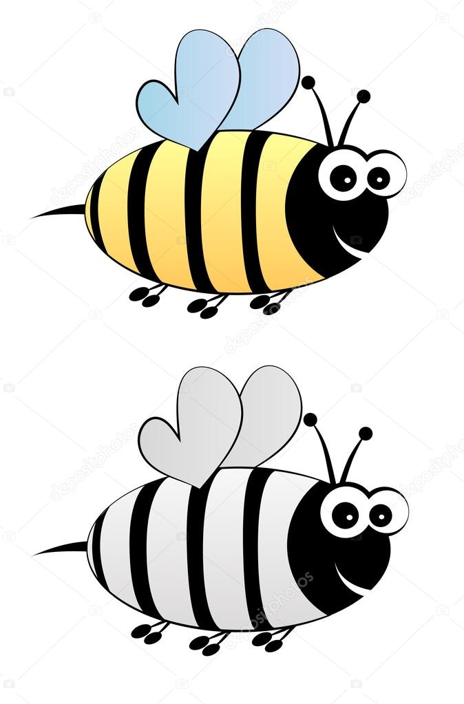Bee cartoon in color and black-white