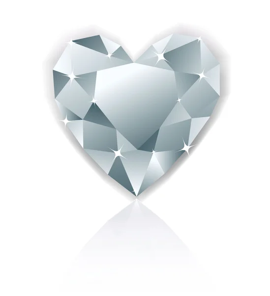 反射の光沢のあるハート ダイヤモンド — ストックベクタ