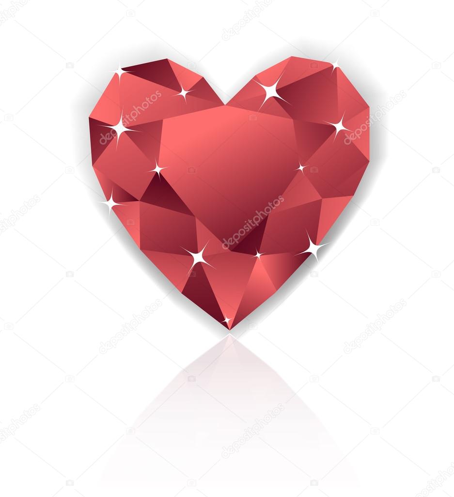 Shiny red heart diamond with reflection