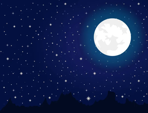 Fényes Hold és a csillagok éjszaka — Stock Vector