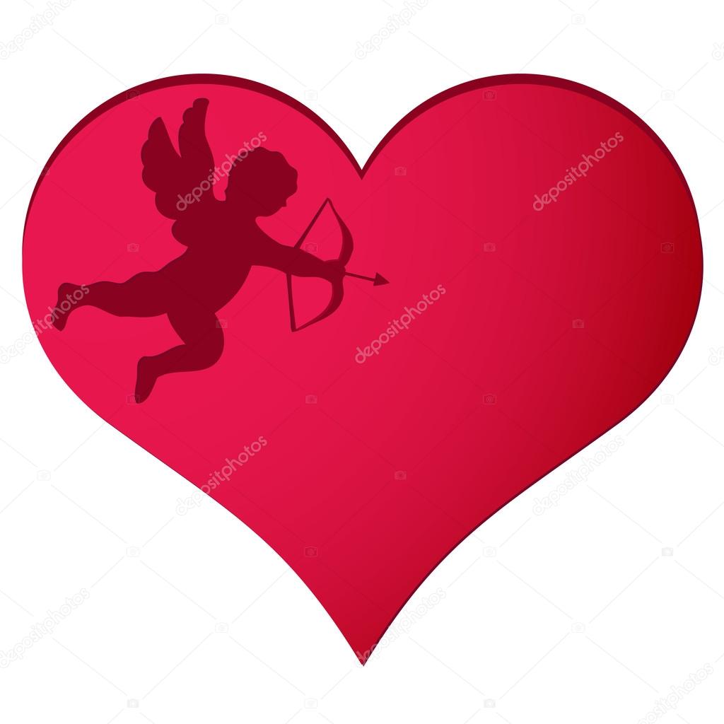 Cupid in heart background