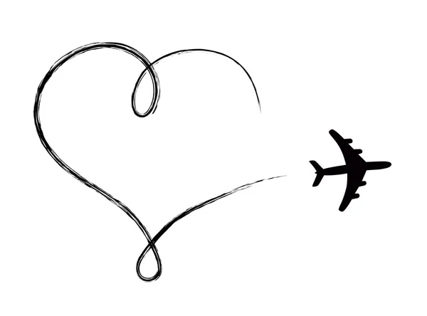 Ikony v vzduchu, letadlem ve tvaru srdce — Stockový vektor