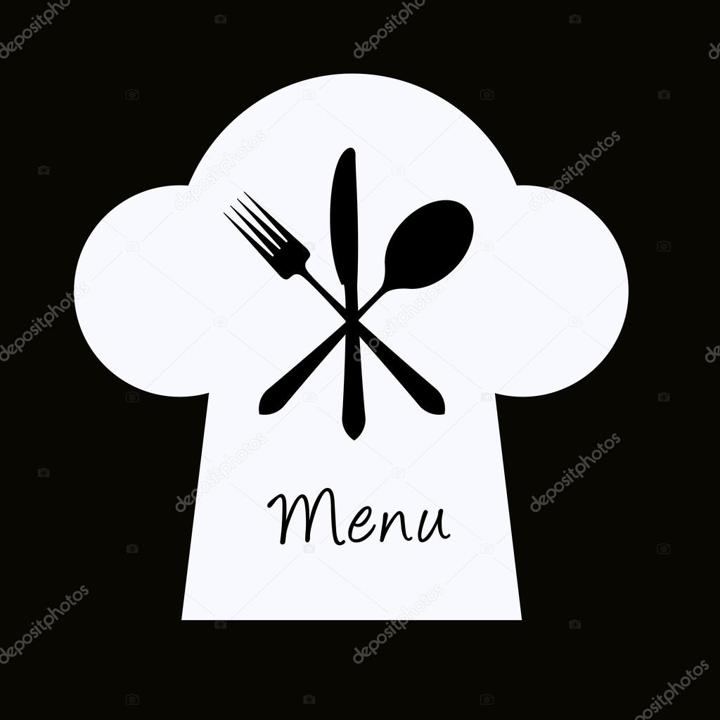 Chef hat with fork, knife and spoon - menu concept
