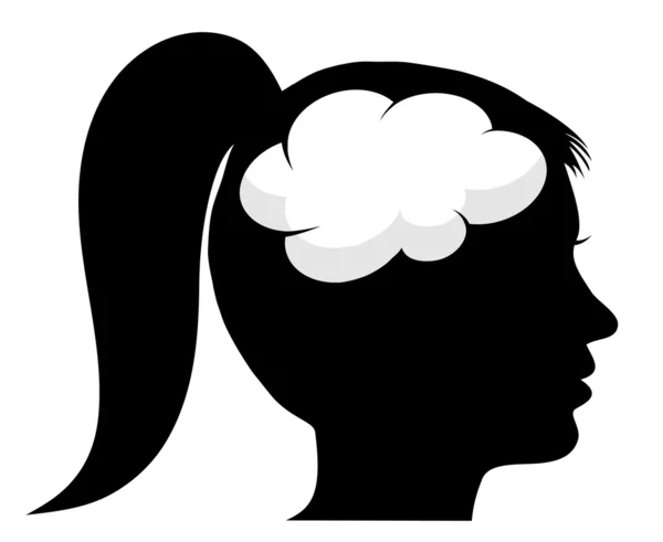 Female silhouette with brain — Stock Vector