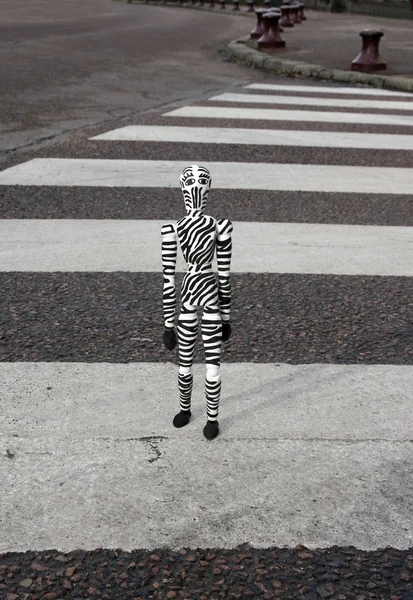 The zebra man on crosswalk — Stock Photo, Image