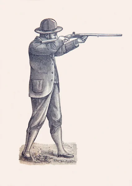 Hunter, fighter av 1800-talet, gravyr av 1898 (Frankrike) Stockbild