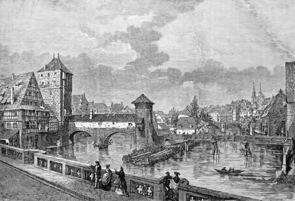 Nuremberg, oude gravure van catenacci op 1864 — Stockfoto