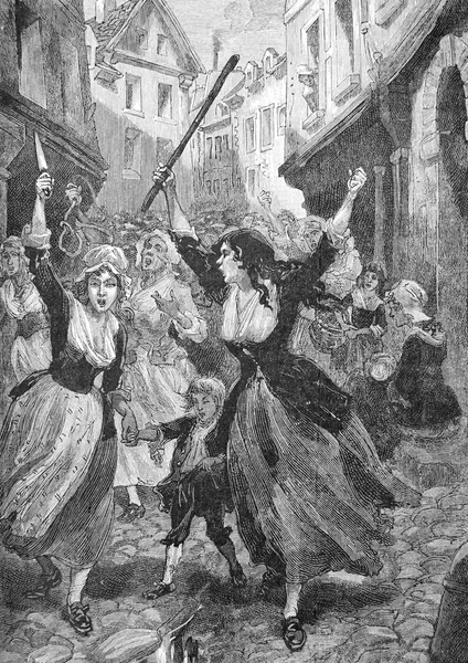 A lázadás, a nők, tan régi metszet kelt egy ezer nyolc száz kilencven (több, mint száz és húsz év) Stock Kép