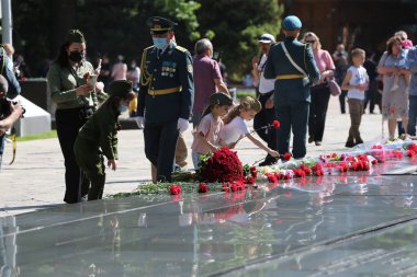 Zafer Günü parkta 28 mi Panfilov Kazakistan 'da Almaty' nin merkezinde. 09.05.2021.