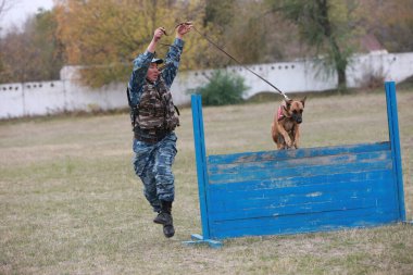 Customs cynological service works out with dogs on polygon action. October 29. 2010.