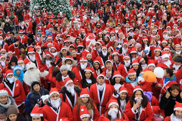 Parade of Santa Clauses in the center of Almaty in honor of the New Year, Kazakhstan 26.12.2015.
