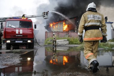 Fire of commercial warehouses in the city of Almaty.Kazakhstan.09.06.2019.