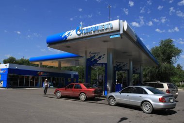 Gas station Gazprom in the center of Almaty.26.08.2015.