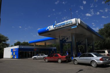 Gas station Gazprom in the center of Almaty.26.08.2015.