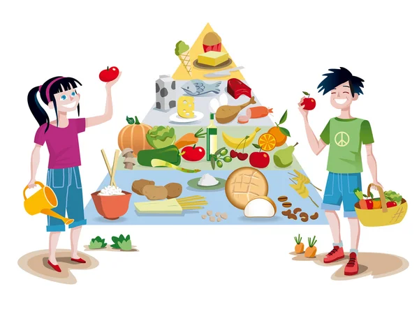 Niños y guía de alimentos Pirámide — Vector de stock