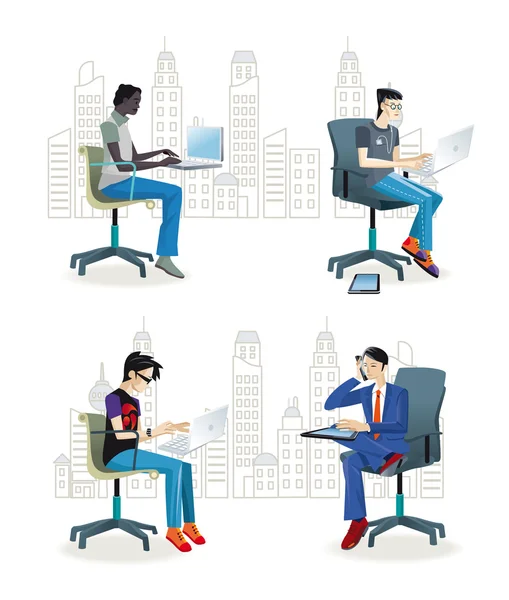 Men Sitting in the Office — Stock Vector