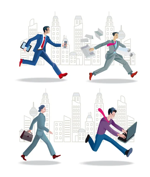 Des hommes d'affaires courent dans la ville2 — Image vectorielle