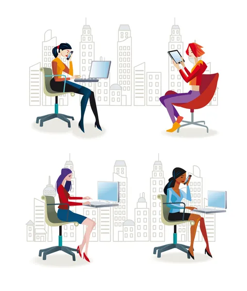 Women Sitting in the Office2 — 图库矢量图片