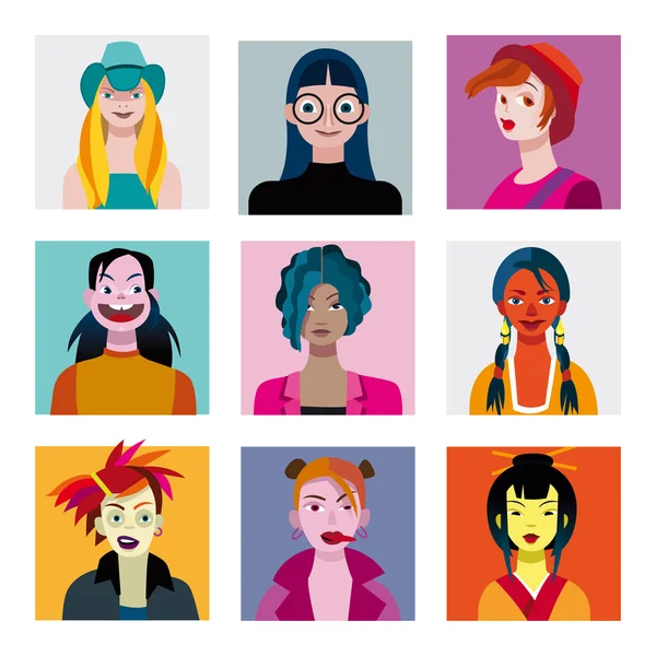 Les adolescents filles Avatars Set — Image vectorielle