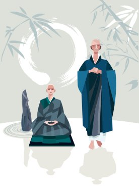 Zen Master and Disciple Vertical clipart