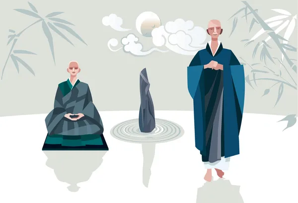 Zen Master and Disciple Vertical Horizontal — Stock Vector