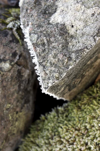 Roche acérée avec cristaux de glace — Photo