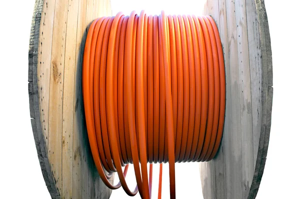 Cable drum with orange cable — Stock Photo, Image
