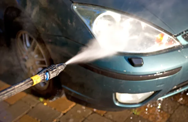 High pressure washer used on car — Stock Photo, Image