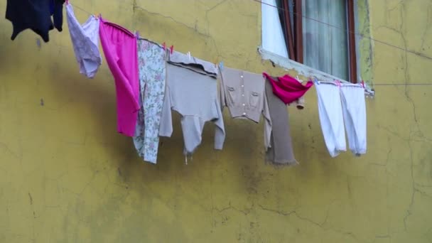 Lavanderia su clothesline — Video Stock