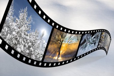 Film şeridi ile İskandinav kış resimleri
