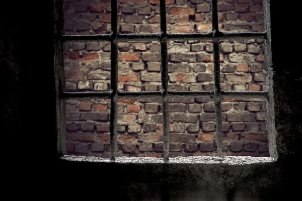 Brick wall viewed through prison window — Stock Photo, Image