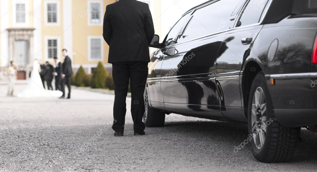 Black limo at wedding