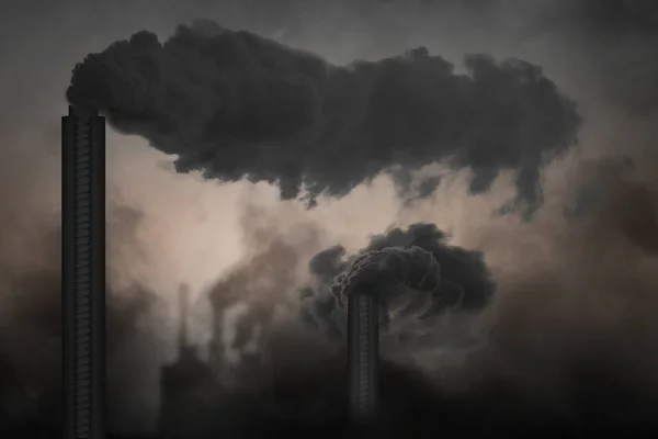 Depressing Landscape Heavy Pollution Tall Chimneys — Stock Photo, Image