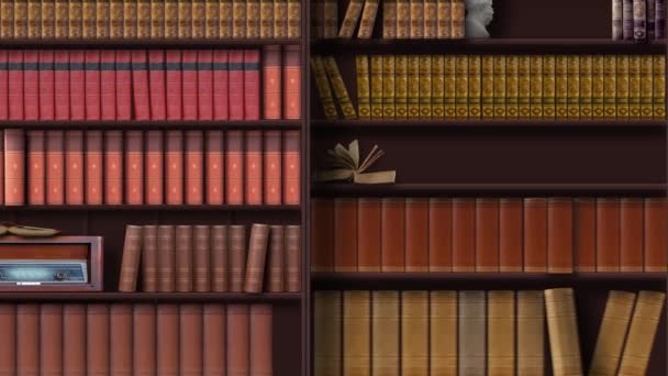 Zooming Panning Chosen Book Vintage Book Case Magically Pulled Out — Vídeo de stock