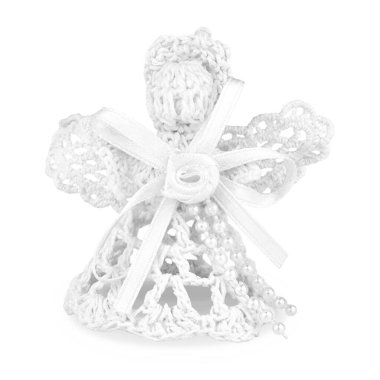 El yapımı ipliklerden yapılmış, beyaz arka planda izole edilmiş bir melek..