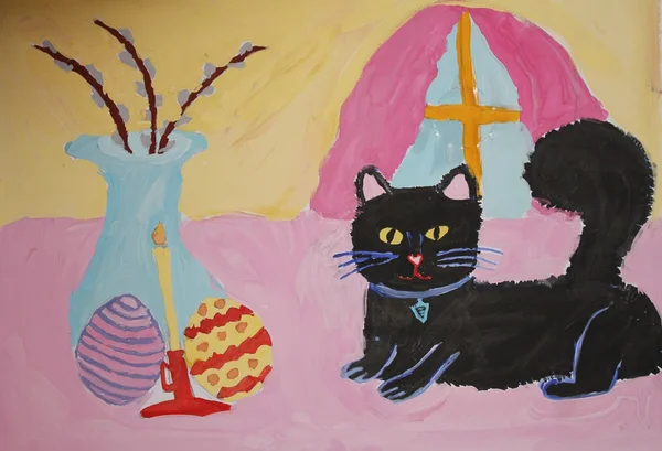 Black cat painting Stock Picture