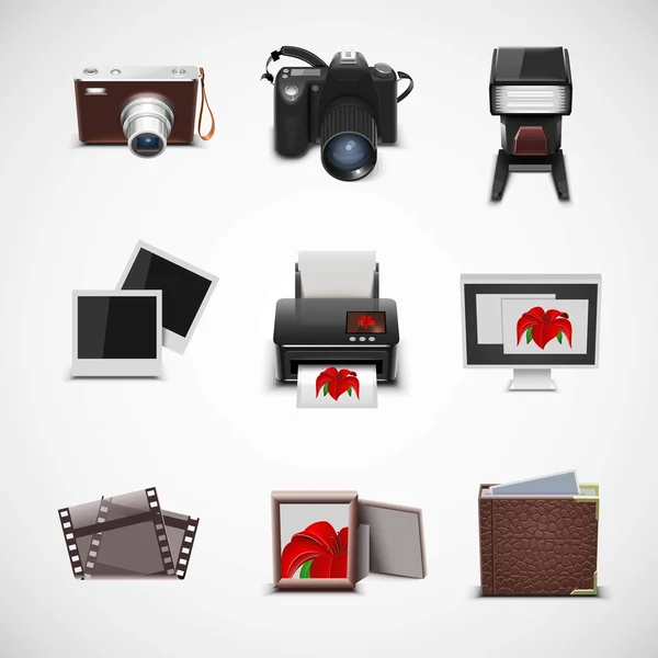 Set di icone vettoriali per attrezzature fotografiche — Vettoriale Stock