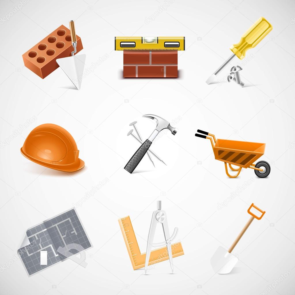 Building and construction detailed vector icon set