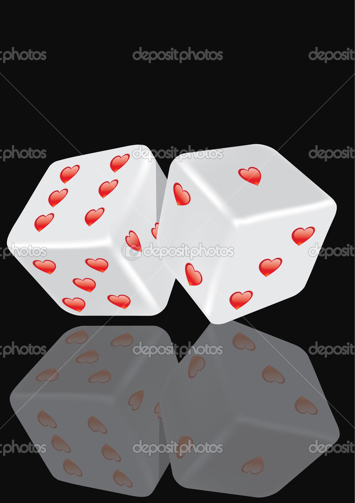 Rolling dice with hearts
