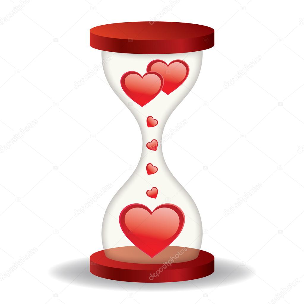 Hourglass with hearts on a white background