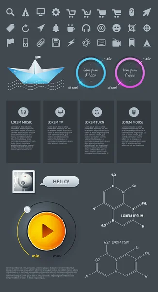 Στοιχεία της infographics με κουμπιά και τα μενού — Διανυσματικό Αρχείο