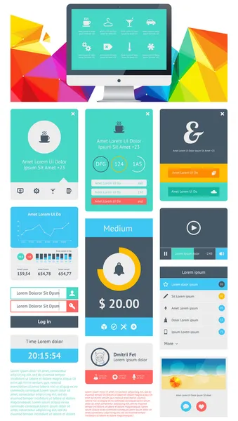 UI é um conjunto de belos componentes que caracterizam a tendência de design plano — Vetor de Stock