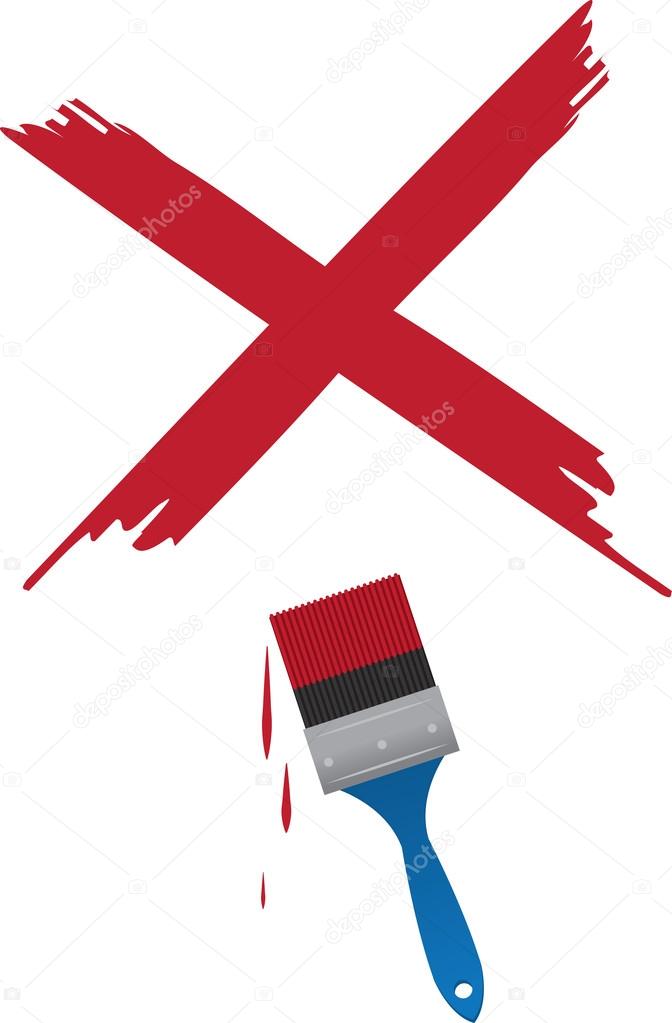 Paint brush painting a large red X