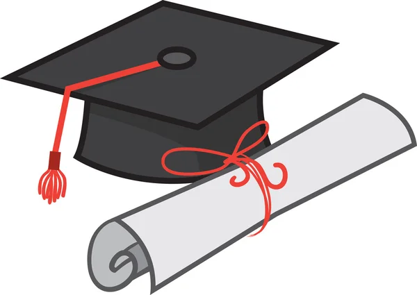 Sombrero de graduación y diploma — Vector de stock