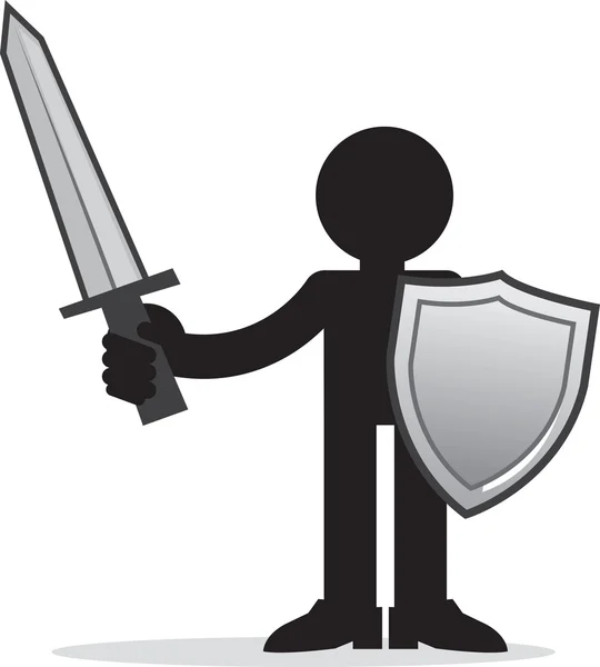 Figura com espada e escudo Silhueta — Vetor de Stock